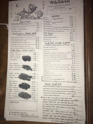 Wasahi Japanese Steak House & Sushi Bar menu 1